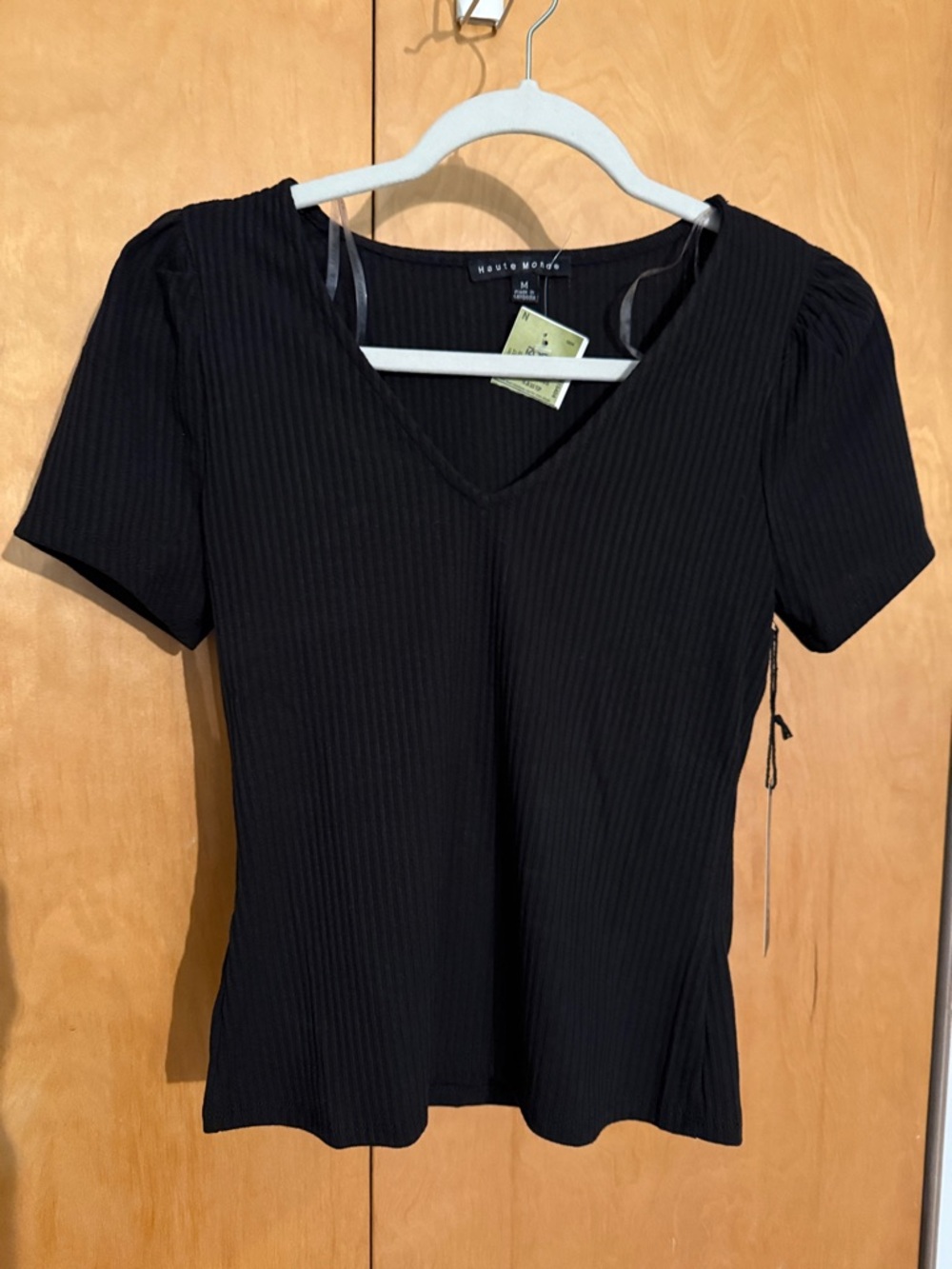 Haute Monde Black Ribbed V-Neck Short Sleeve Tee